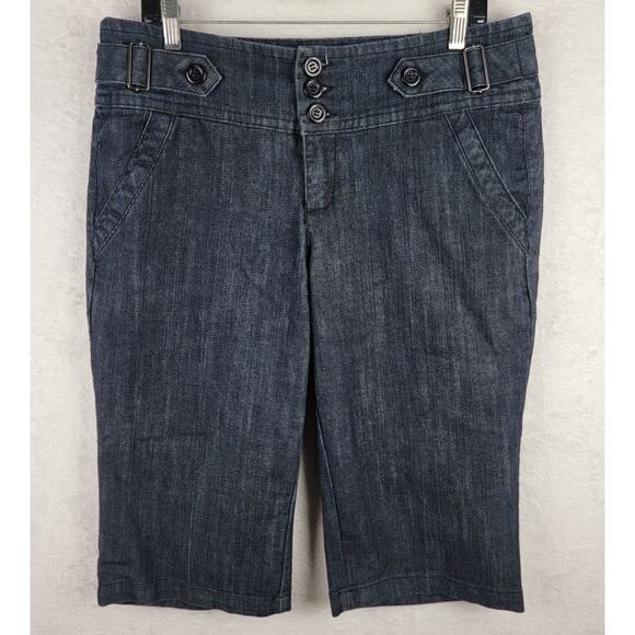 Boom Boom 16 Capri Denim Stretch Dark Wash 3 Button Buckle Decor Jeans Casual - Picture 1 of 7
